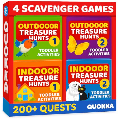 QUOKKA Scavenger Hunt Game for Toddlers 3-5 - 200 Toddler Activities Outdoor Indoor Cards Game Set - Fun Educational Play for Preschool Boys and Girls and Early Development