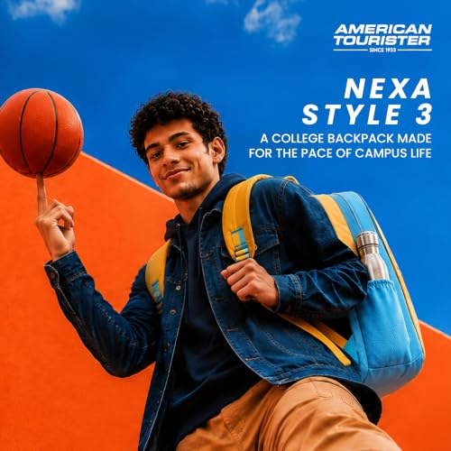 Image of American Tourister Nexa Style 03 | 32 L Backpack | 3 Compartments | School & College Bag for Men & Women | Grey /Yellow | 1 Yr Global Warranty