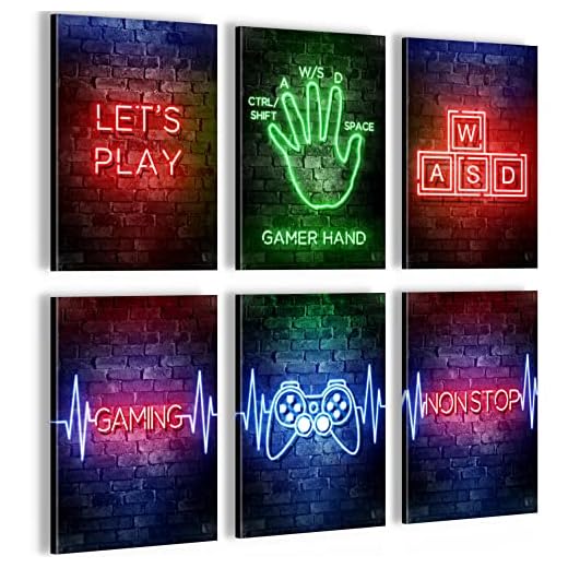 Cuadros Decorativos Game Console Gamer - KOMPLETT AUFHÄNGFERTIG - Decoración con estilo - 6 Partes Set - N004264a