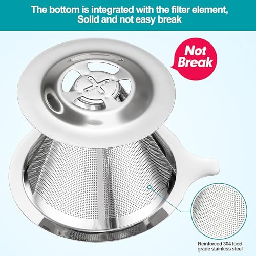 Image of Pour Over Coffee Dripper, Slow Drip Paperless Coffee Filter, Stainless Steel Pour Over Coffee Maker for Single Cup Brew, Double Mesh Design of Manual Reusable Cone Filter