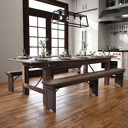 Flash Furniture Hercules Commercial Grade Farmhouse Dining Table | Solid Pine Foldable Table for 10 in Antique Rustic Mahogany | Rustic Charm for Home and Events - Image 3