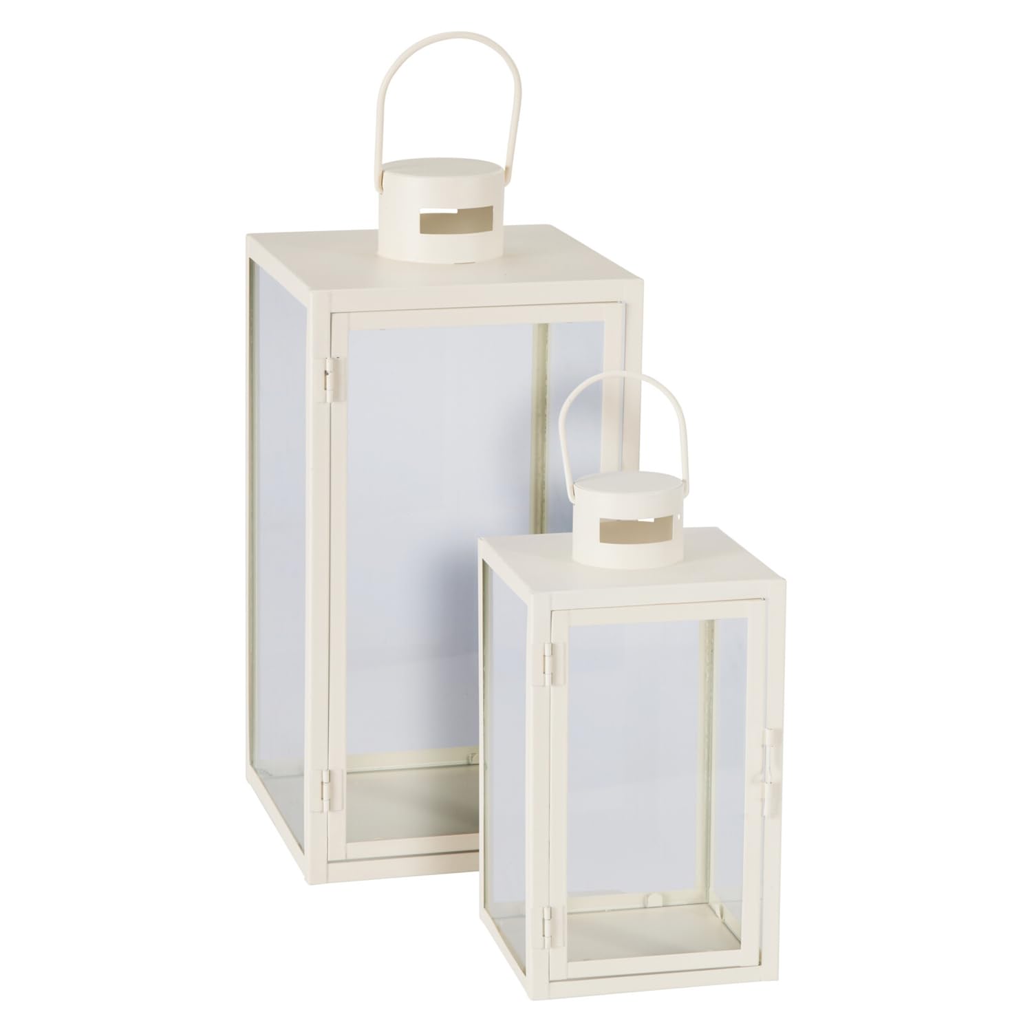 Mojawo Set di 2 lanterne da giardino XXL, lanterne in metallo, decorazione per esterni, in metallo, bianco crema, ca. 30/41 cm
