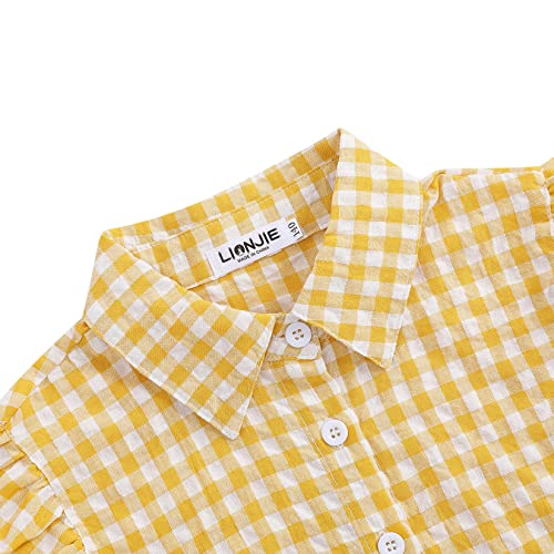 Image of Girls Sleeveless Plaid Button Down Shirt Summer Crop Tops Tie Knot Ruffle Sleeve Shirt Blouse 3-12Y