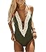 Produktbild Asskdan Damen Badeanzüge Einteiler Gepolsterte Spitzen Straps Figurformend Monokini (Grün, XL/40 Cup C-D)