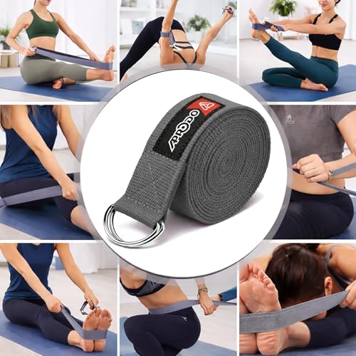 Image of Aprodo Yoga Strap (6 /8 /10 Feet Size Option) 1.5 inch Width 100% Cotton Straps with Adjustable D-Ring Buckle, Best for Yoga, body Flexibility & General Fitness