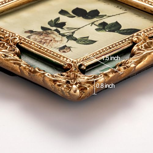 Image of eletecpro 4x4 Vintage Picture Frame with Real Glass Cover, Ornate Antique Photo Frame, Display 4x4 Picture for Tabletop or Wall, Green Home Decor for Gallery Art