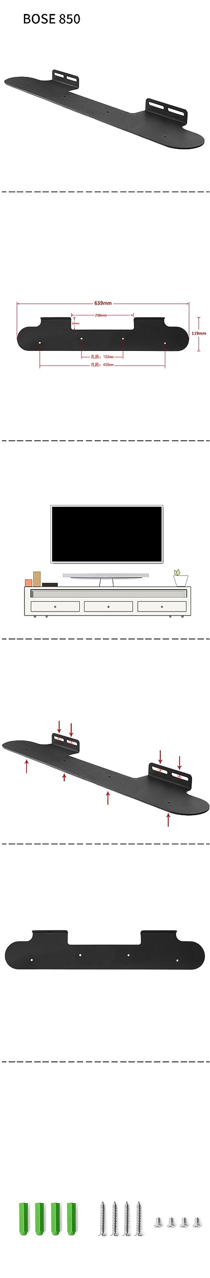 Compatible with Bose Smart Soundbar 850 Holder Wall Mount Bose Smart Soundbar 850 Stand Accessories with Integrated Cable Management, Smart Home Speaker Accessories Rack (Black) 1 Piece