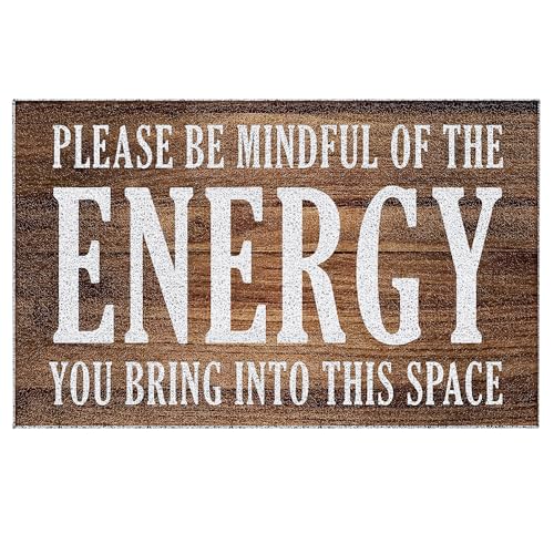 LUVADIAN Funny Welcome Mats for Front Door - Please Be Mindful of The Energy You Bring into This Space, Check Your Energy Door Mat Outdoor Entrance, Indoor Door Mats for Entryway, 17x30 Inches