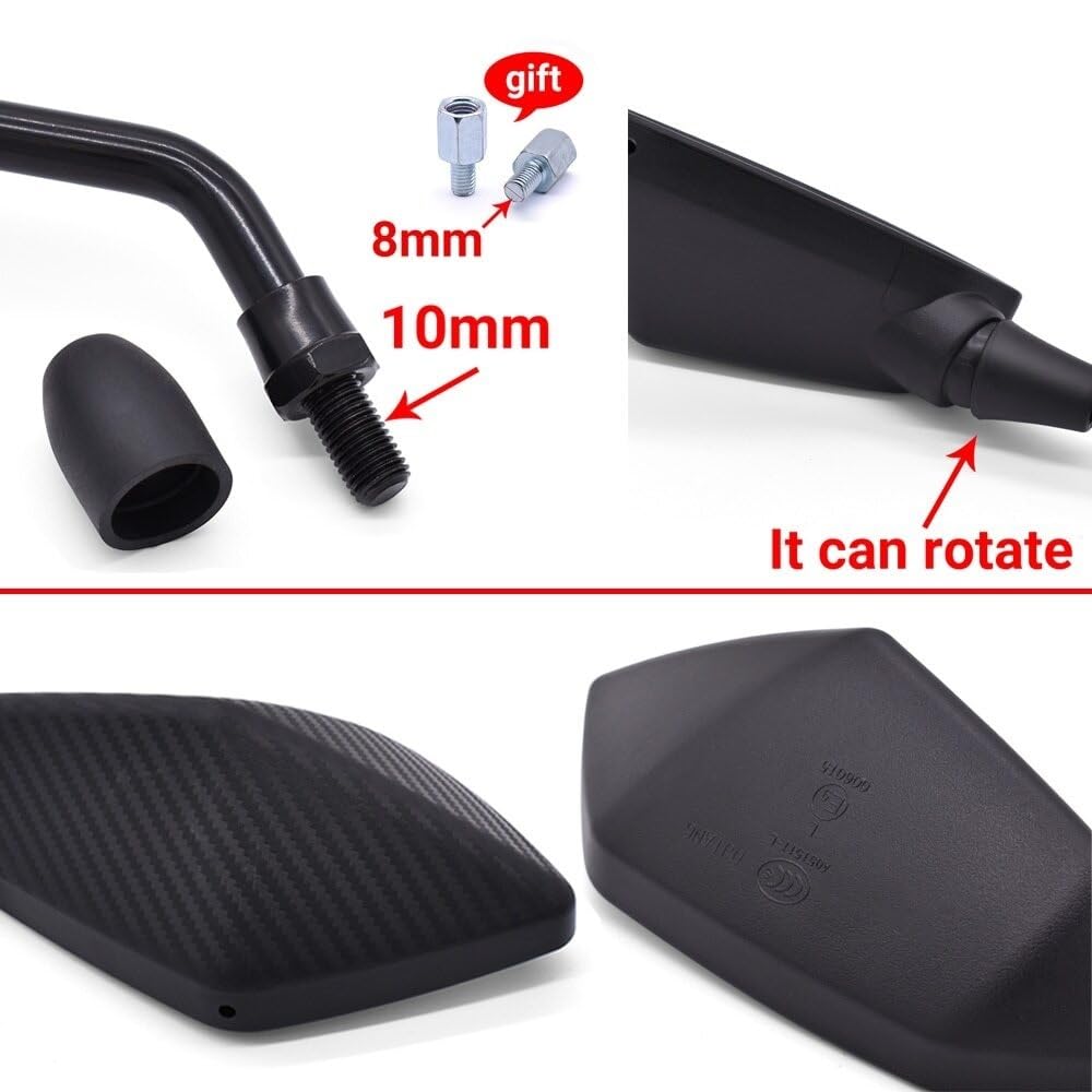TIMJAN Espejos Laterales para Motocicletas 1 Par De Espejos Retrovisores De Motocicleta para CB1100 GIO CRF1000L Africa Twin CBF 1000 CB600F 10mm 8mm Espejo Convexo Lateral Trasero(5)