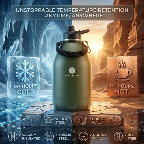 Image of Insulated Water Bottle 3000ml, Hot Water Bottle, Thermosteel Water Bottles for Travel, Home, Office, School, Gym, Adults, ISI Certified Water Bottle 12+ Hr Hot and 18+ Hr Cold, Green