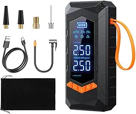 FINYQBET Bomba de Ar Portátil - Compressor Digital 150 PSI, Bateria 20000mAh, Power Bank e Lanterna LED. Design Compacto, Resistente à Água e Parada Automática, Infla Pneus de Carro/Moto/Bike