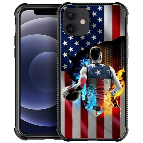 DJSOK Compatible with iPhone 11 Case，Design Pattern Back Bumper Anti Scratch Reinforced Corners Soft TPU Caver,Cases for Men Women-Ice and Fire Basketball American Flag