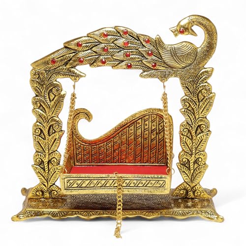 Image of KridayKraft Laddu Gopal Palana Metal Jhulla for Janmastmi Festive Gold Plated Decor Your Home, Temple Office,Gift Article.