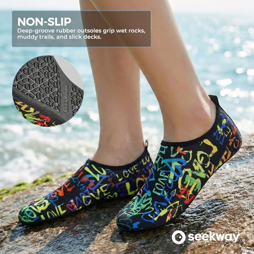 Image of SEEKWAY Water Shoes Women Men Adult Quick-Dry Aqua Socks Barefoot Non Slip for Beach Swim River Pool Lake surf Black SK002(U)