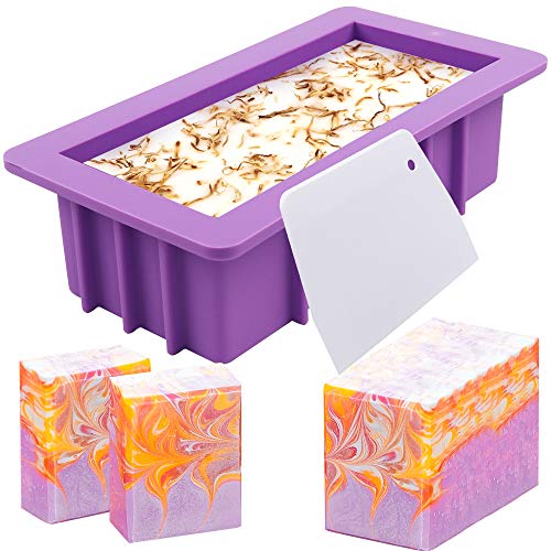 YGEOMER Silicone Soap Molds, 1pcs 38oz Rectangular Loaf Mold with Plastic Scraper