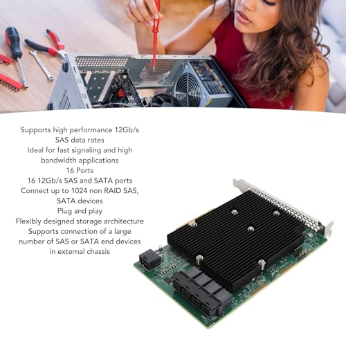 Image of LSI SAS 9300 16I HBA Card, 12Gbps HBA RAID Controller Card with 16 SATA SAS Ports, for Windows for Linux for VMware for Freebsd
