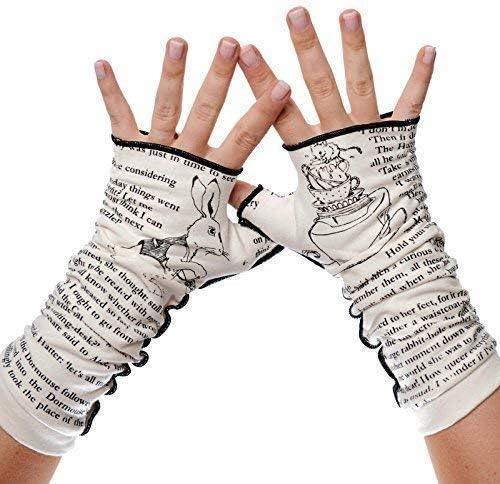 - Storiarts Alice in Wonderland Writing Gloves โ Soft Cotton Fingerless Design with Literary Print โ Cozy Typing Gloves for Women Who Love Reading & Classic Tales for Book Lovers