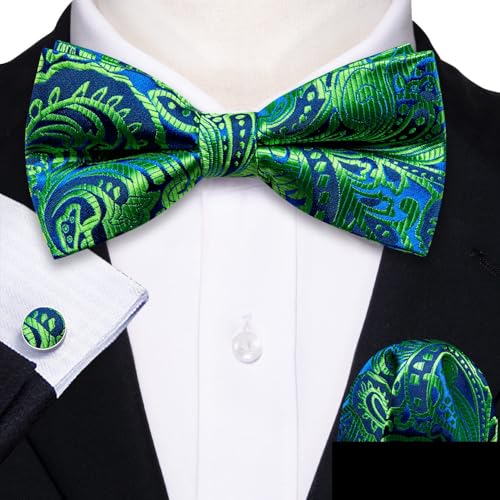 Image of YOHOWA Mens Bow Tie Set Paisley Coloful Pre-tied Bowties Adjustable with Handkerchief Cufflinks Wedding Prom Party