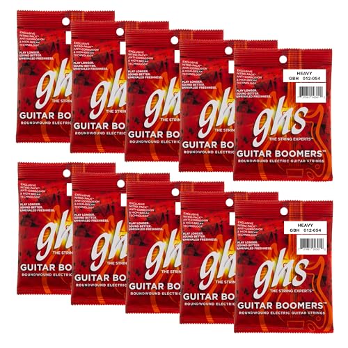 Image of GHS Strings, GBH Boomers, Nickel Plated Steel Electric Guitar Strings, Legendary Strength, Consistent Intonation, Long Lasting Brightness, Tone & Sustain. For 6-String Guitar, 12-52 HVY Gauge, 10 Pack