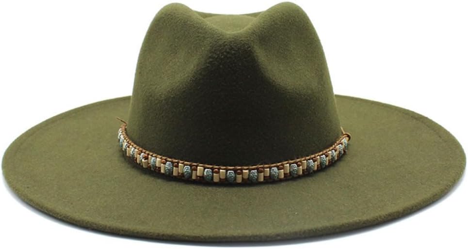 Western Felt Cowboy Hat, White, Turquoise Beaded Band, Wide Brim