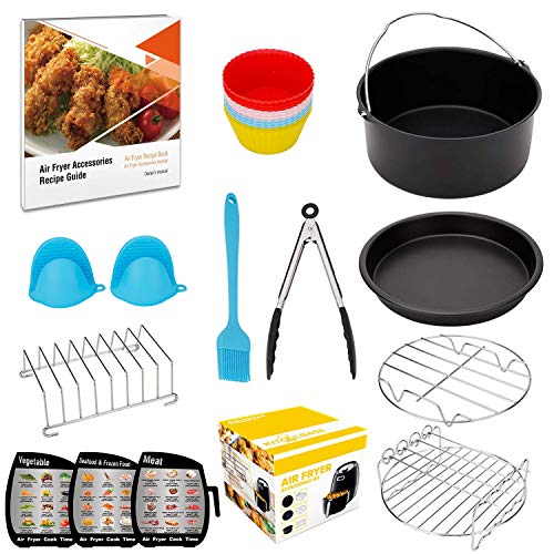 XL-Air-Fryer-Accessories-8-Inch, for AirFryer Accessory Set for 5.3QT - 5.8QT with Recipes Cookbook, Magnetic Cheat Sheets, Compatible with Gowise USA, Phillips, Power and Cozyna