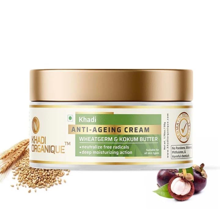 Image of Khadi Organique Anti Ageing Cream Wheat Germ & Kokum Butter Reduce Wrinkles & Fine Lines | Suitable for Men & Women of all Skin Types - 50gm