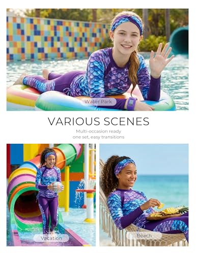 Image of GRACE KARIN Girls Long Sleeve Swimsuit Two Piece Rashguard Floral Swimwear 6-14Y