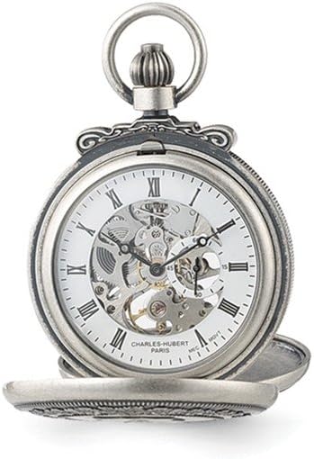 Sonia Jewels Charles Hubert Antique Chrome Finish Skeleton Pocket Watch 14.5"