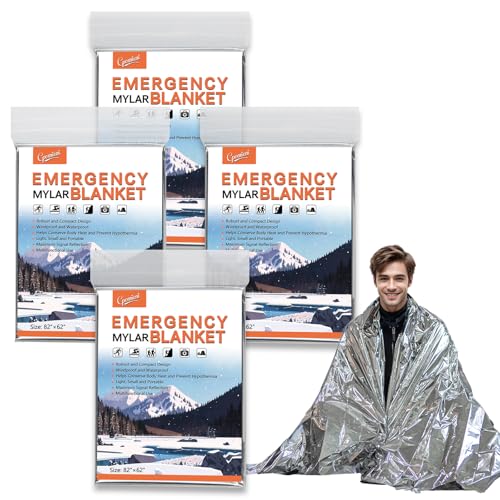 4 -Pack Emergency Blanket, 82” x 62“, Mylar Blanket, Thermal Survival Blanket for Camping, Hiking, Body Insulation, Outdoors, Survival