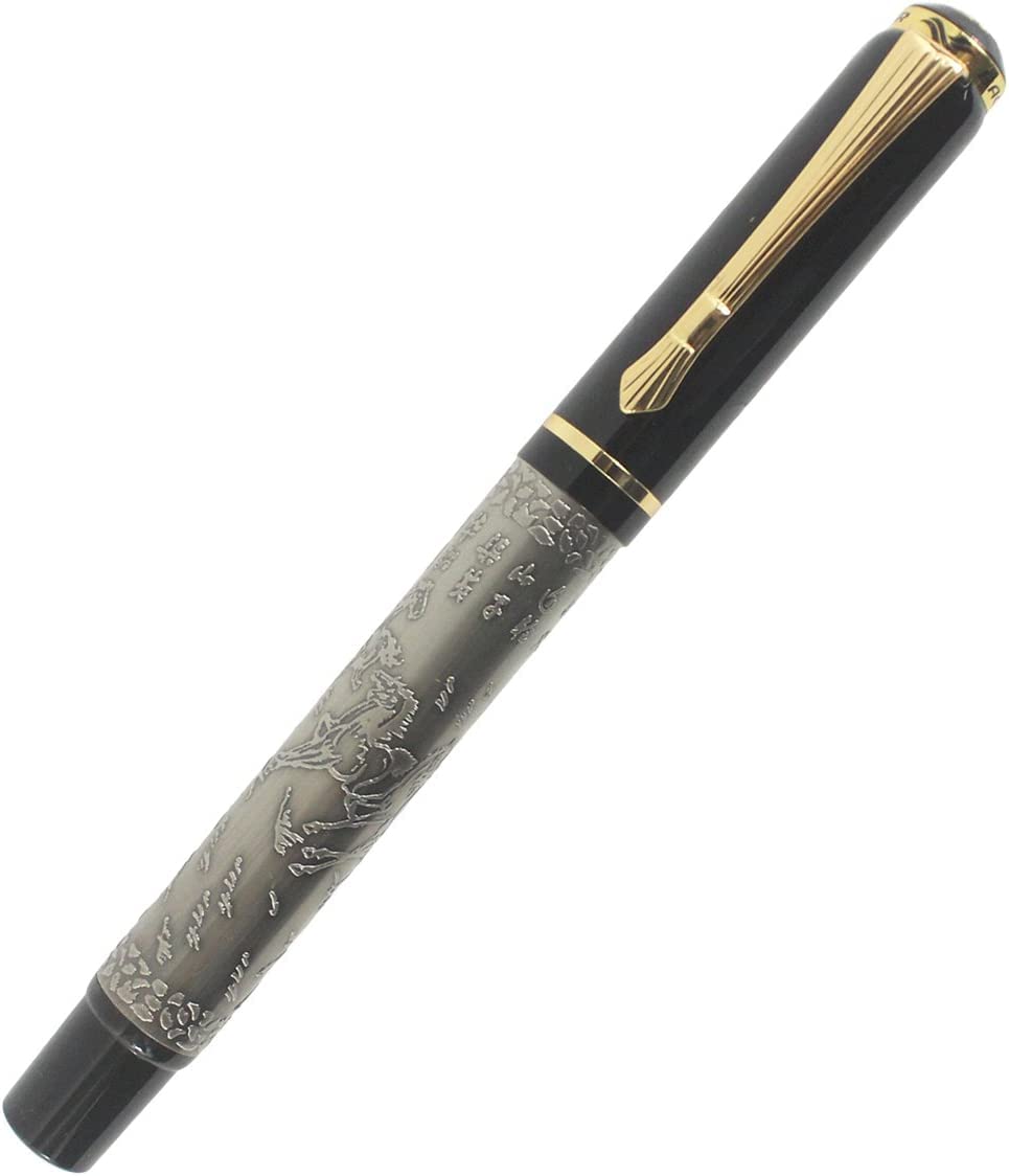 Stifte, Gelschreiber, Kugelschreiber, Tintenroller, klassisches Prägemuster für acht Pferde, Antiksilber (Farbe: Antiksilber)