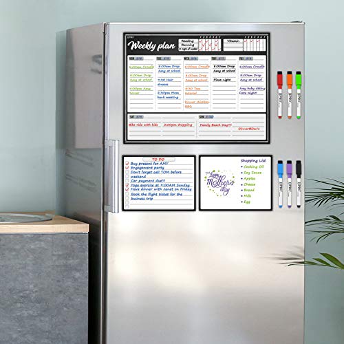 Large Magnetic Dry Erase Whiteboard Weekly Planner For Fridge - One Large Weekly Calendar And Two Notes/To Do/Grocery Boards Set - 6 Magetnic Dry Erase Extra Fine Tips Markers Included. #TOP7