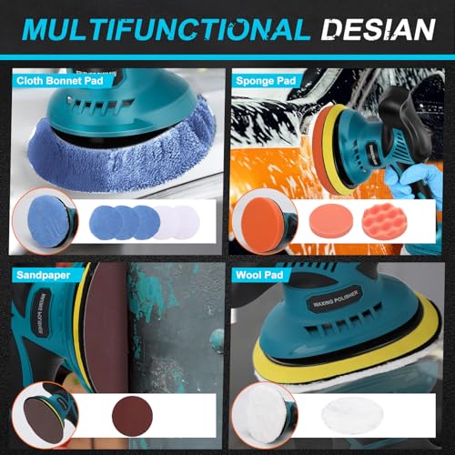 Cordless Car Buffer Polisher Kit Compatible with Makita 18V Battery, 6 Inch Orbital Buffing Machine with Attachments, 6 Speeds Electric Auto Polisher (Battery Not Included) 7 Cordless Car Buffer Polisher Kit Compatible with Makita 18V Battery, 6 Inch Orbital Buffing Machine with Attachments, 6 Speeds Electric Auto Polisher (Battery Not Included) - Image 7