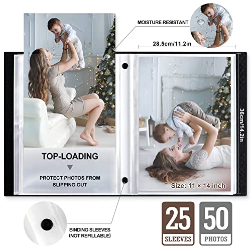 Lanpn Photo Album 11X14, Linen Hard Cover Acid Free Slip Slide In Photo Albums Sleeves Holds 50 Top Load Vertical Only 11X14 Pictures (Black) #TOP3
