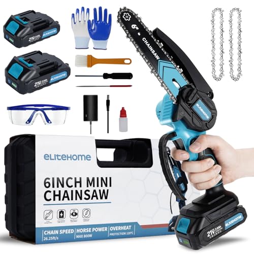 EliteHome Mini Chainsaw Cordless 2 Batteries 6 Inc