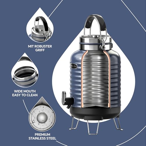 Image of IDEUS Insulated Beverage Dispenser, All-in-one for Camping Vacuum Double-Wall Stainless Steel Water Cooler Coffee Carafe Jug Leakproof Drink Container with Handle, Spigot & Stand (Blue, 1,4gal)