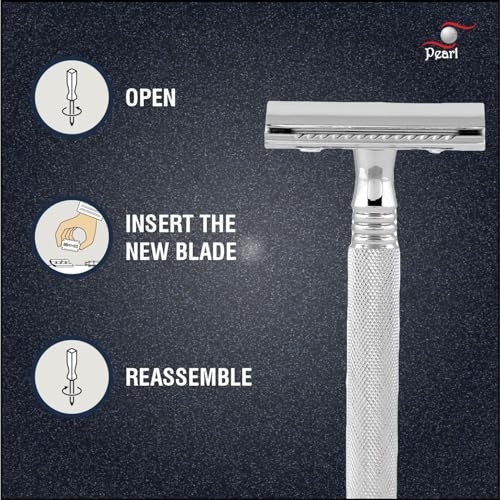 Image of Pearl Shaving Double Edge Close Comb Safety Razor (SS-01) with Stand - Best Shaving for Men | Classic & Traditional shaving Kit for Men | Premium Blade Razors for Rakshabandhan Gift Option