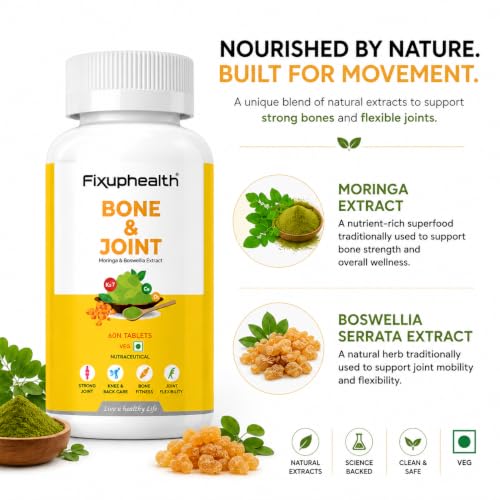 Image of Fixuphealth Calcium Citrate Malate Tablets with Magnesium, Zinc, Vitamin D2, K2, Moringa & Boswellia Serrata | Bone & Joint Support Supplement for Men & Women | 60 Tablets