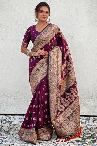 Image of SGF11 Women's Kanjivaram Pure Soft Silk Saree With Unstitched Blouse Piece