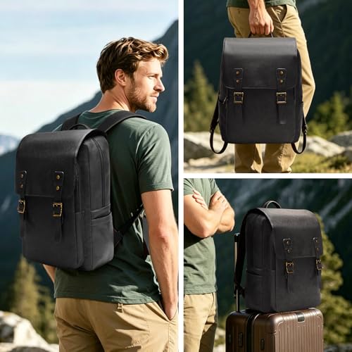 NEHOR Leather Backpack Black