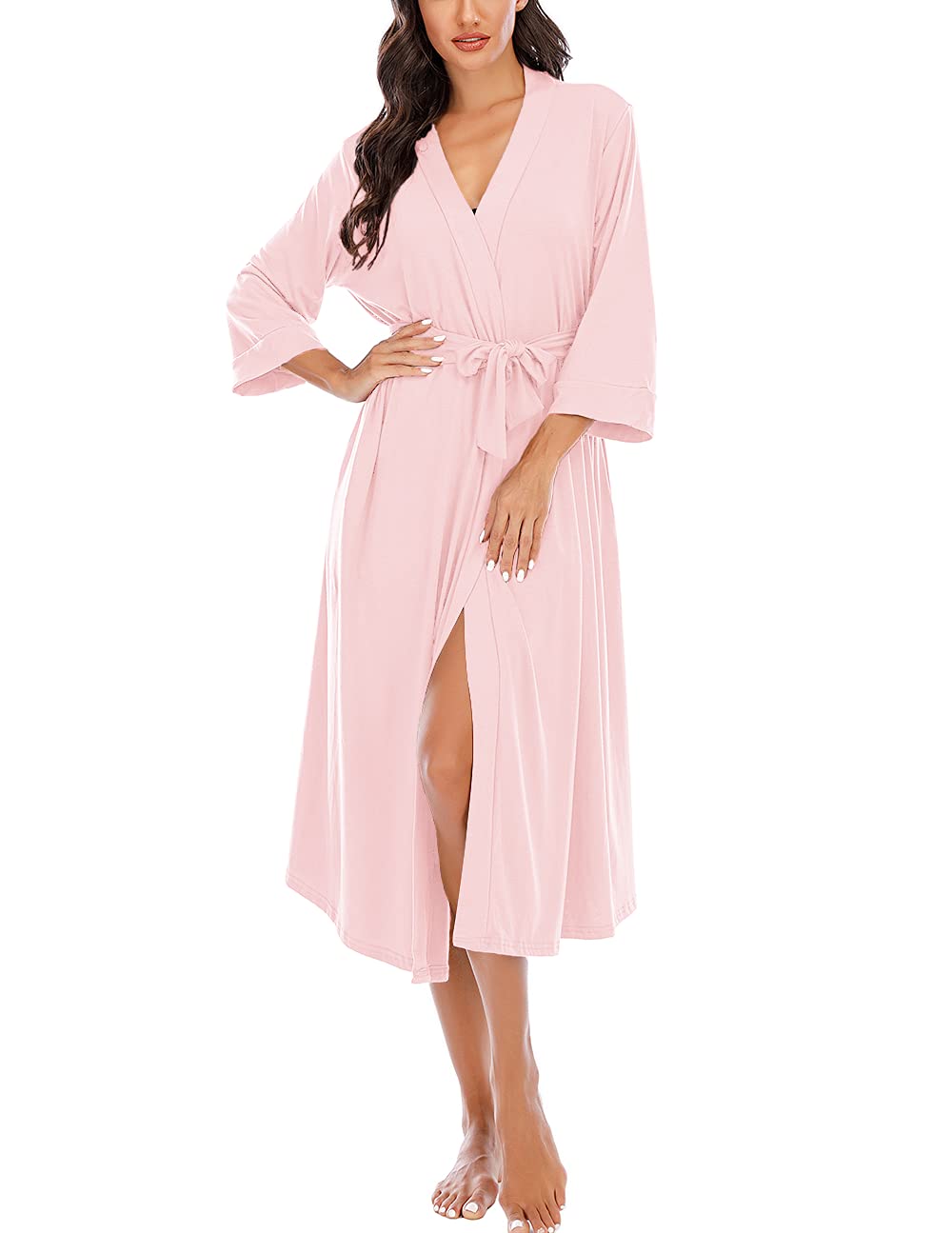 Women Kimono Robes Lightweight Long Robe Knit Bathrobe Soft Sleepwear V-Neck Loungewear for Women S-XXL