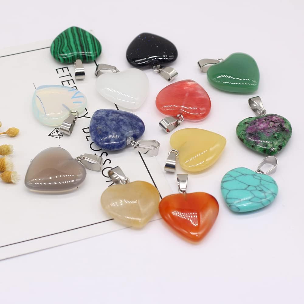 LHJ 20 Pcs Natural Stone Pendants Heart Shape Crystal Quartz Agate Charms for Jewelry Making Necklace Bracelet - Image 2