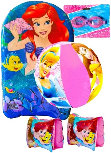 TOY DEALS Juego de piscina para niños y niñas 5 piezas Tabla de patinaje para niños 17 x 10 pulgadas gafas de natación 2 flotadores de brazo y