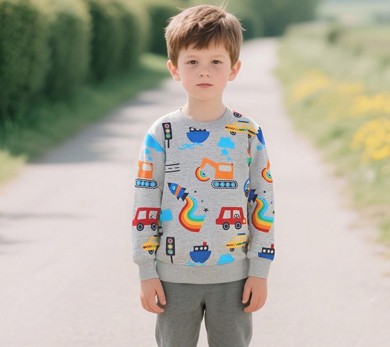 Image of GFQLONG Toddler Boy Sweatshirt 2T 3T 4T 5T Long Sleeve Shirts Boys Sweater | cotton Dinosaur Cartoon Pullover Crewneck Sweatshirt,toddler boy sweaters tops,kids fall winter clothes