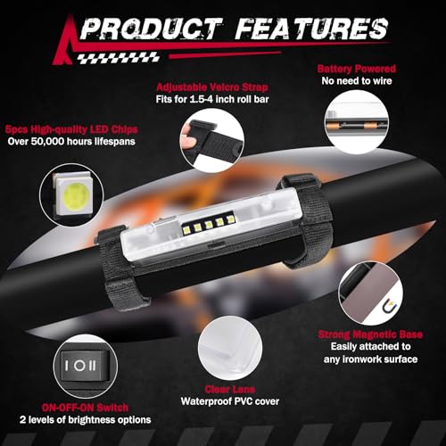 Image of UTV Interior Dome Light, FASTCHOY AUTO Universal Roll Bar Mount LED Interior Lights Roll Cage Light for UTV ATV SXS RZR Polaris Can-Am Golf Cart Talon Truck Off Road Vehicle - White