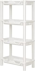 ELYKEN 4 Tier Shower Caddy Organizer Shelf Standing, 15.8 x 8.1 x 31.5 Inches, Rustproof, Plastic Floor Storage Rack for Bathroom, Countertop, Shower pan, Narrow Place, White