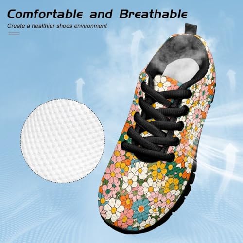 Flower Kids Sneakers for Girls Lightweight Running Shoes Lace Up Walking Shoes Breathable Tennis Shoes for Little Kid Size11-13/ Big Kids Size1-53