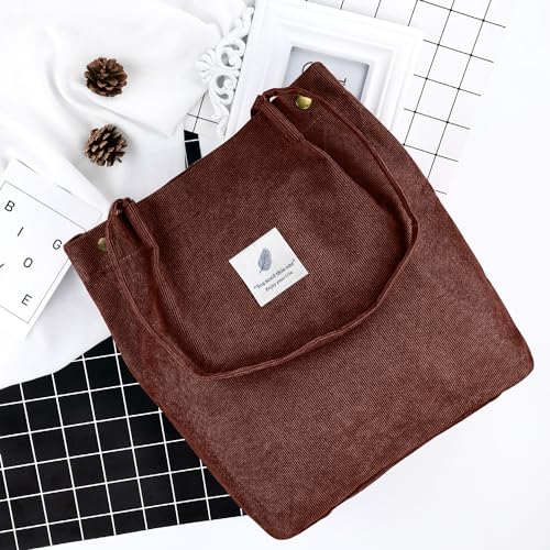 Image of Ayieyill Corduroy Tote Bag for Women Canvas Shoulder Cord Purse with Inner Pocket