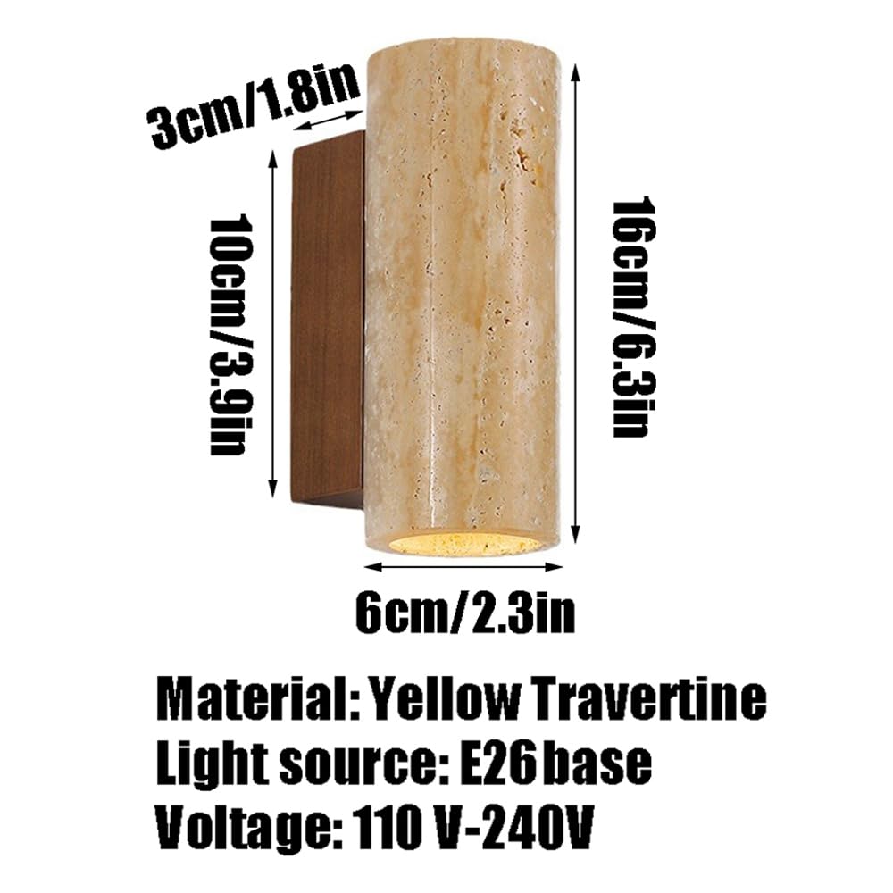 E26 Light Source Yellow Travertine Wall Sconce, Industrial Style Flush Mount Lamp, Single Head Personality, Dining Room Living Entryway Mounted Fixtures