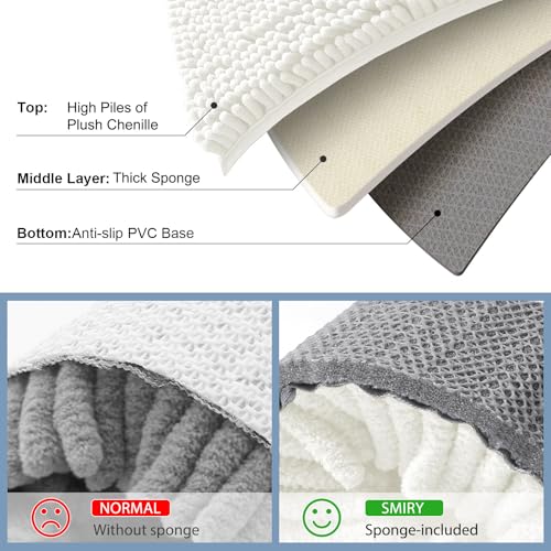 Smiry Luxury Chenille Bathroom Rugs 47x17, Extra Soft and Absorbent Shaggy Bath Mat, Machine Washable, Non-Slip Plush Carpet Runner for Tub, Shower, and Floor, Home Decor Accessories, Ivory