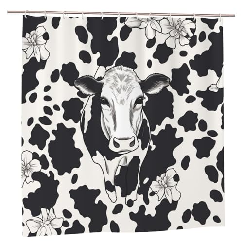 Rideau de douche résistant avec 12 crochets motif vache en textile de qualité
